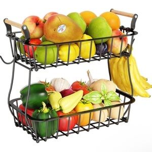 Two-Tier Black Metal Fruit Basket